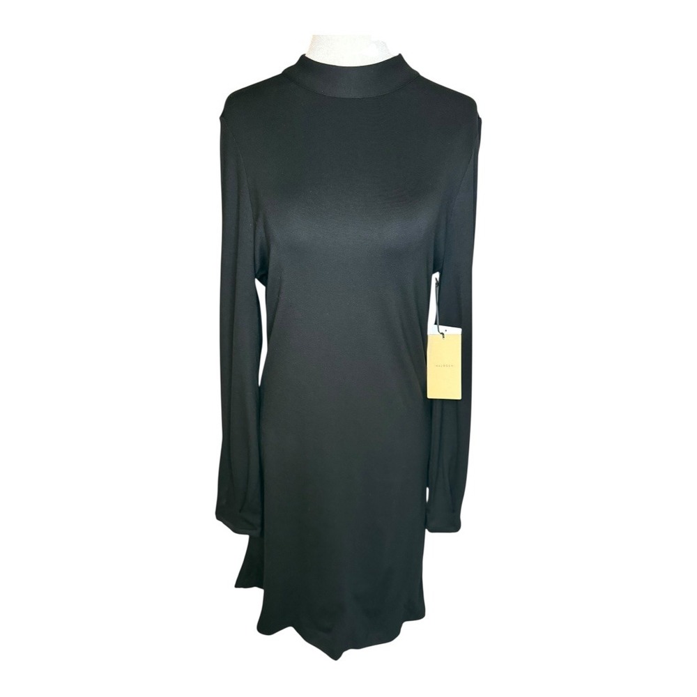 Halogen Black Long Sleeve Mock Neck Knit Dress Modern Minimalist Style Small NWT